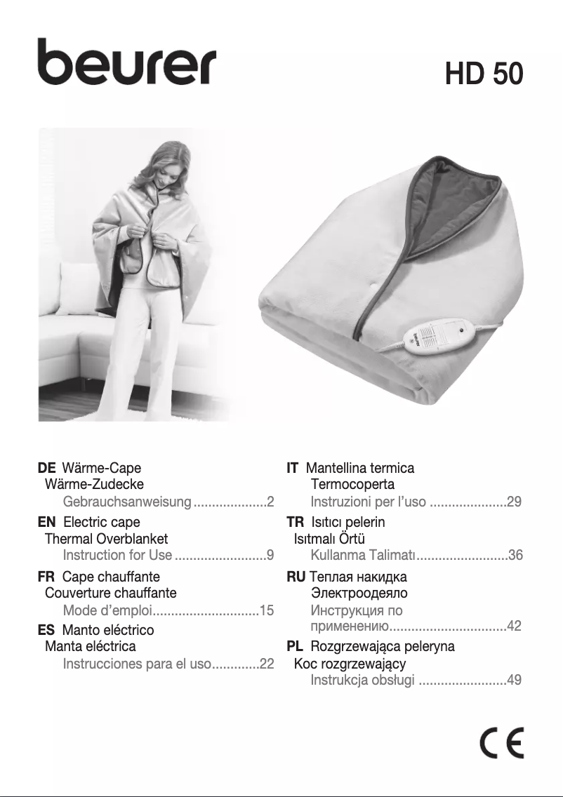 Page 1 de la notice Manuel d'utilisation et d'entretien Beurer HD 50 Cosy