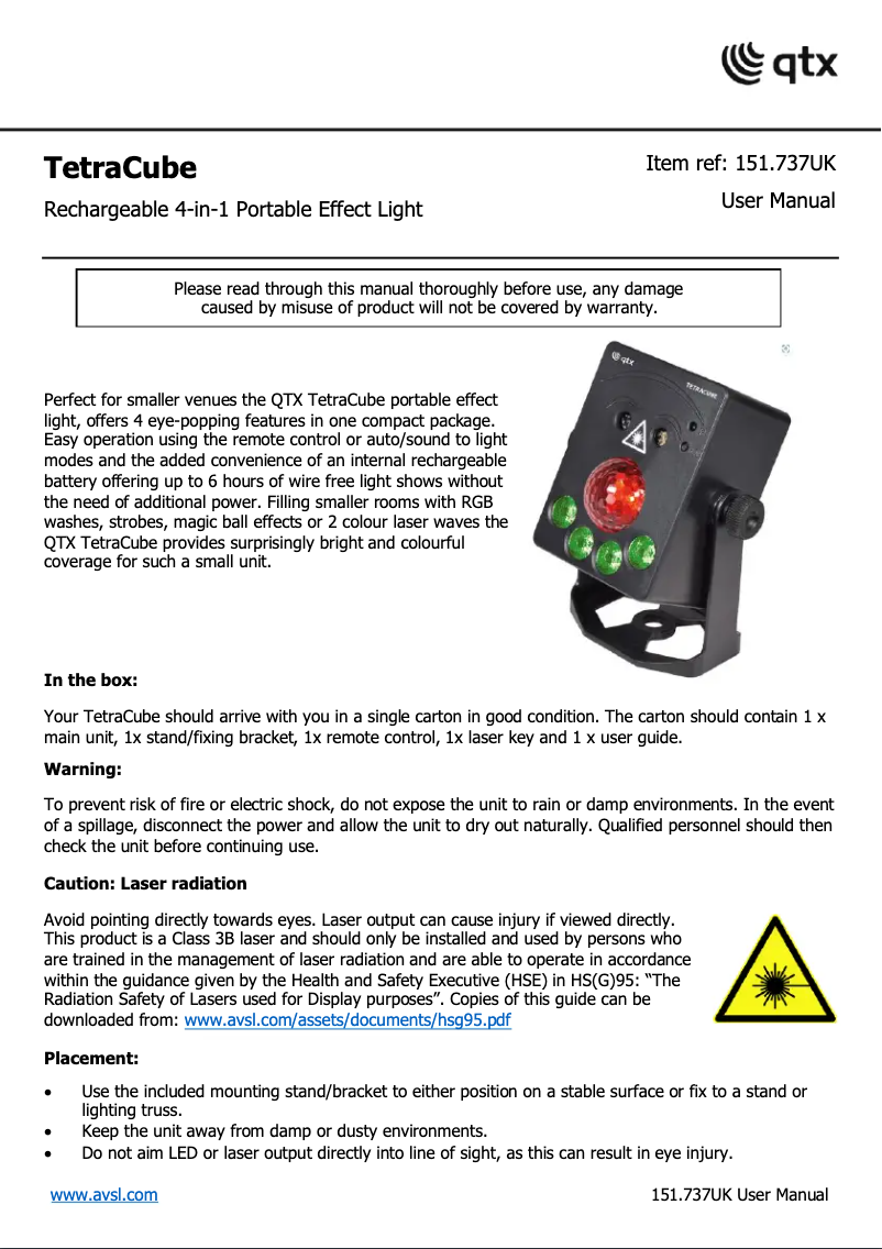 Image de la première page du manuel de l'appareil TetraCube