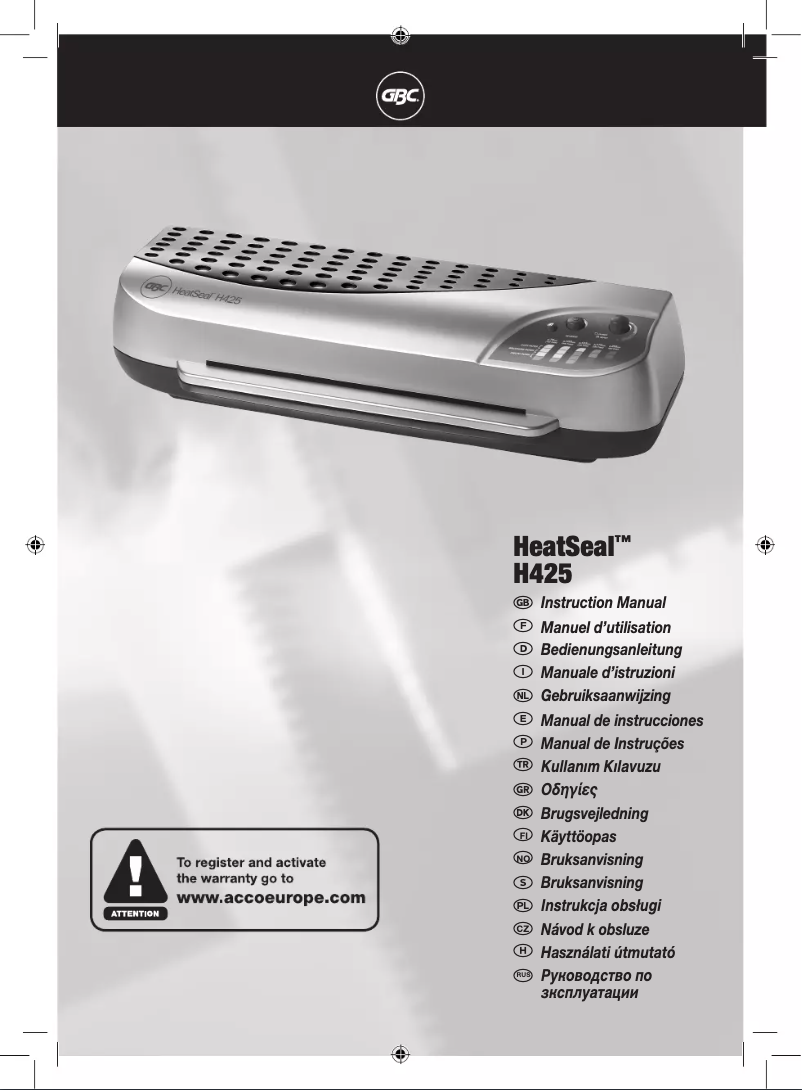 Page n°1 - Manuel utilisateur GBC HeatSeal H425