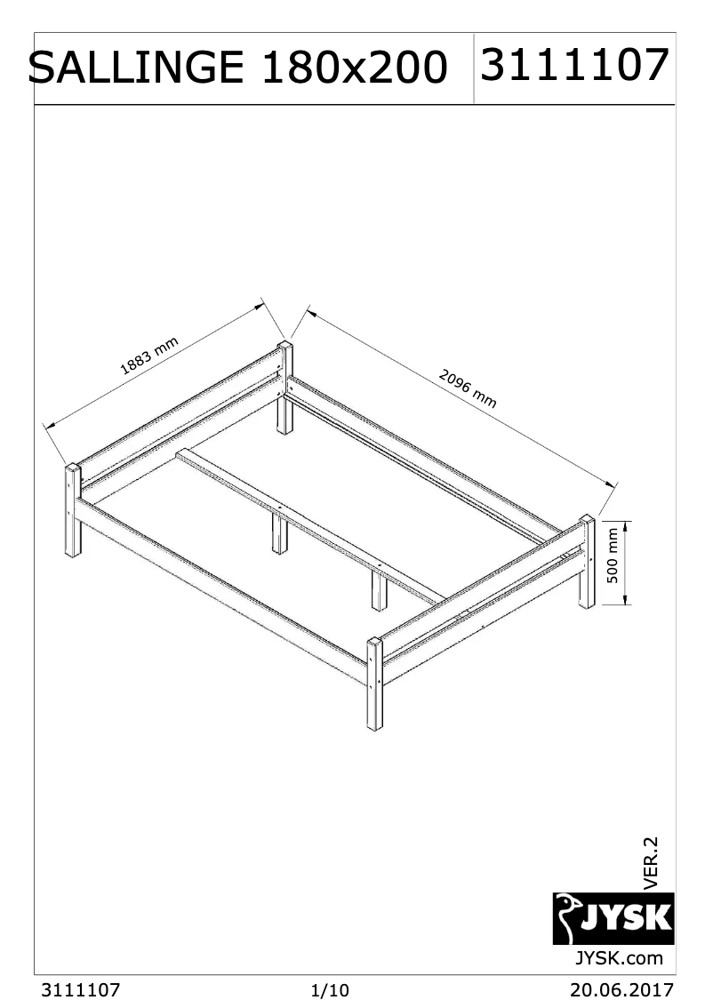 Page 1 de la notice Manuel utilisateur JYSK Sallinge (180x200)