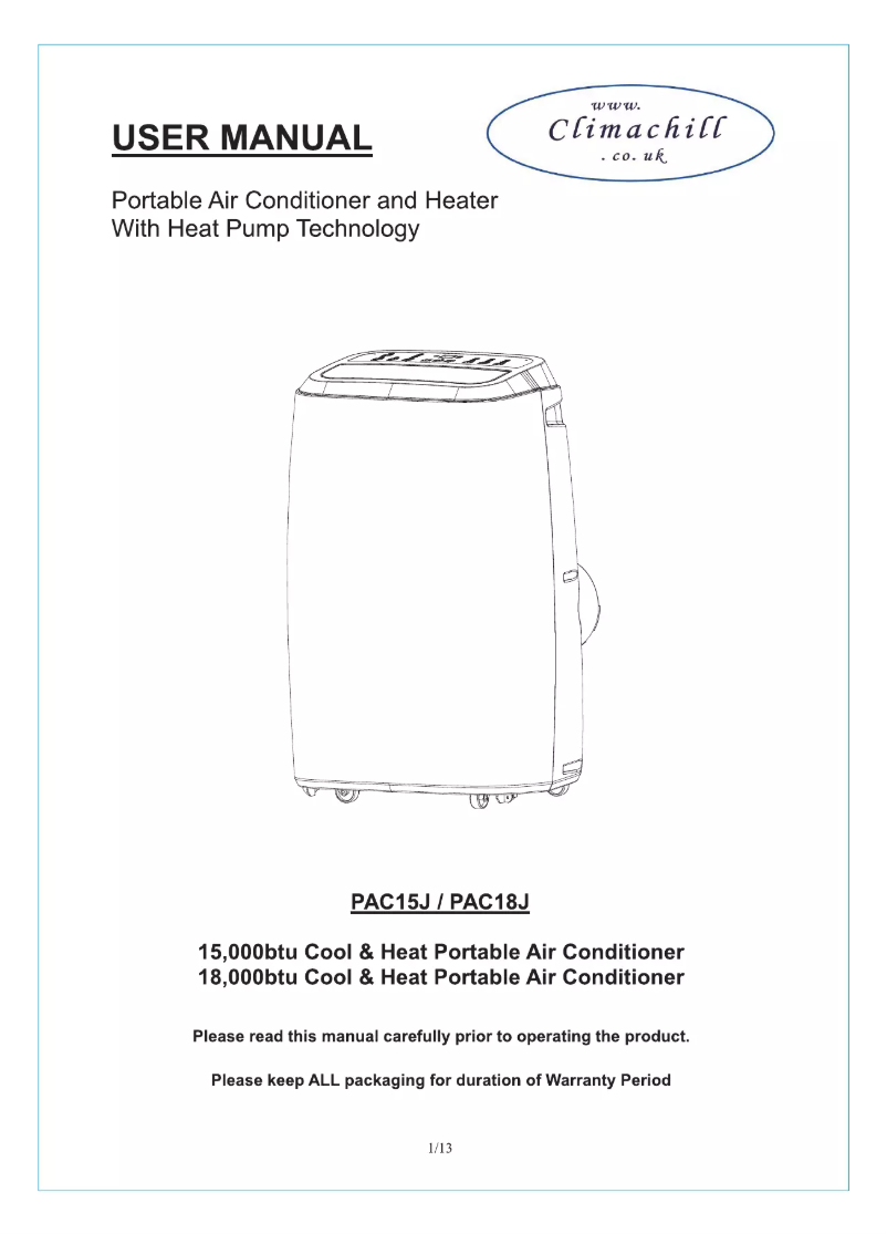 Page 1 de la notice Manuel utilisateur Climachill PAC18J