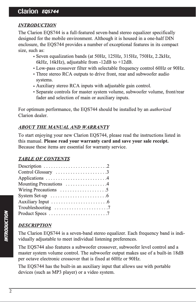 Imagen de la primera página del manual del dispositivo EQS744