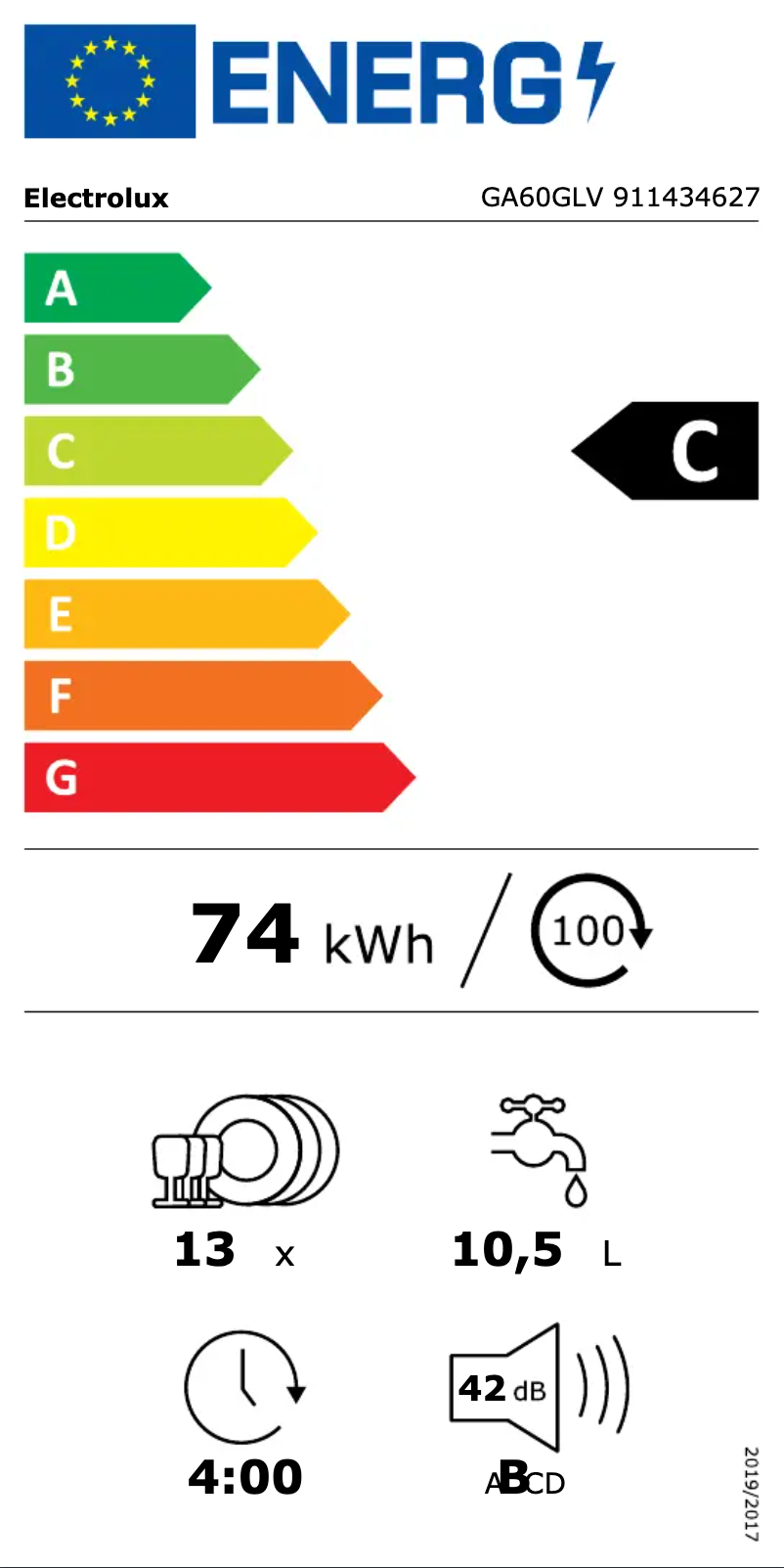 Page 1 de la notice Label énergétique Electrolux GA60GLV