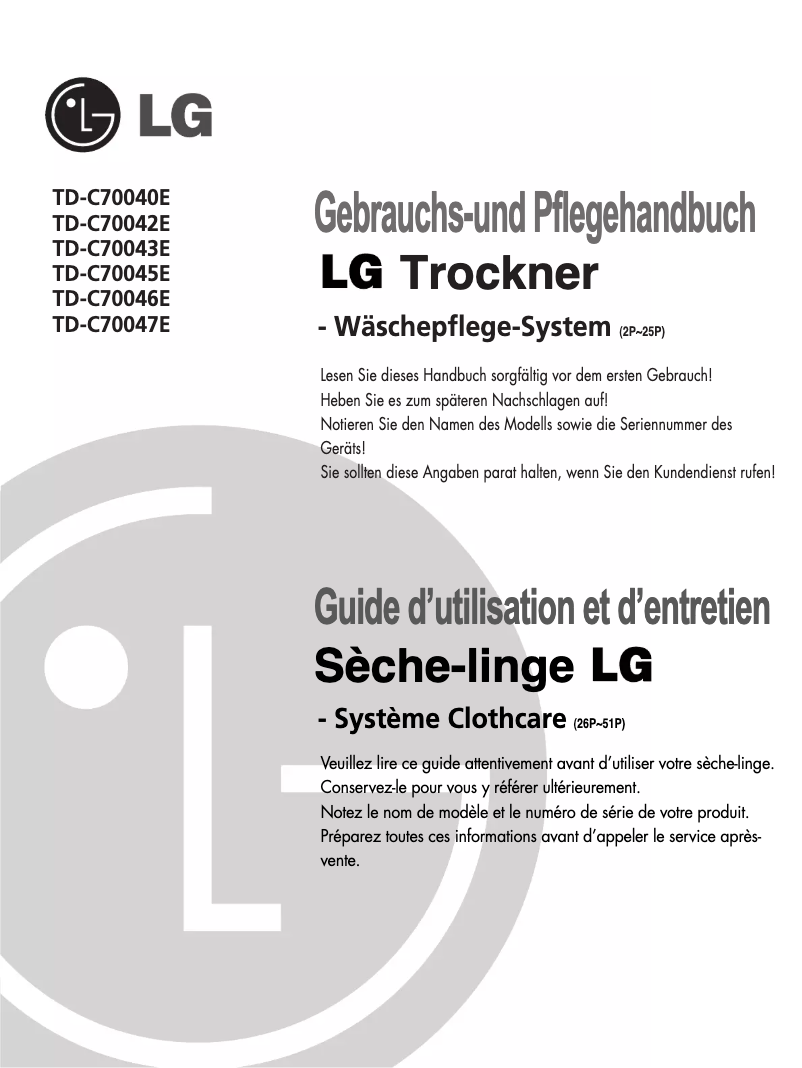 Page n°1 - Manuel utilisateur LG TD-C70047E