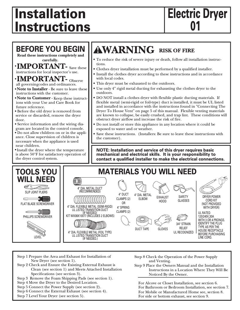 Page 1 de la notice Guide d'installation GE DCCB330EGWC