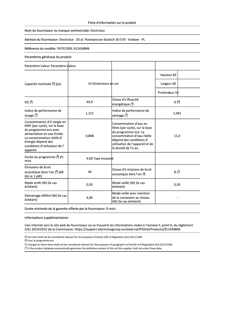 Página 1 del manual Ficha técnica Electrolux Y67EC300L