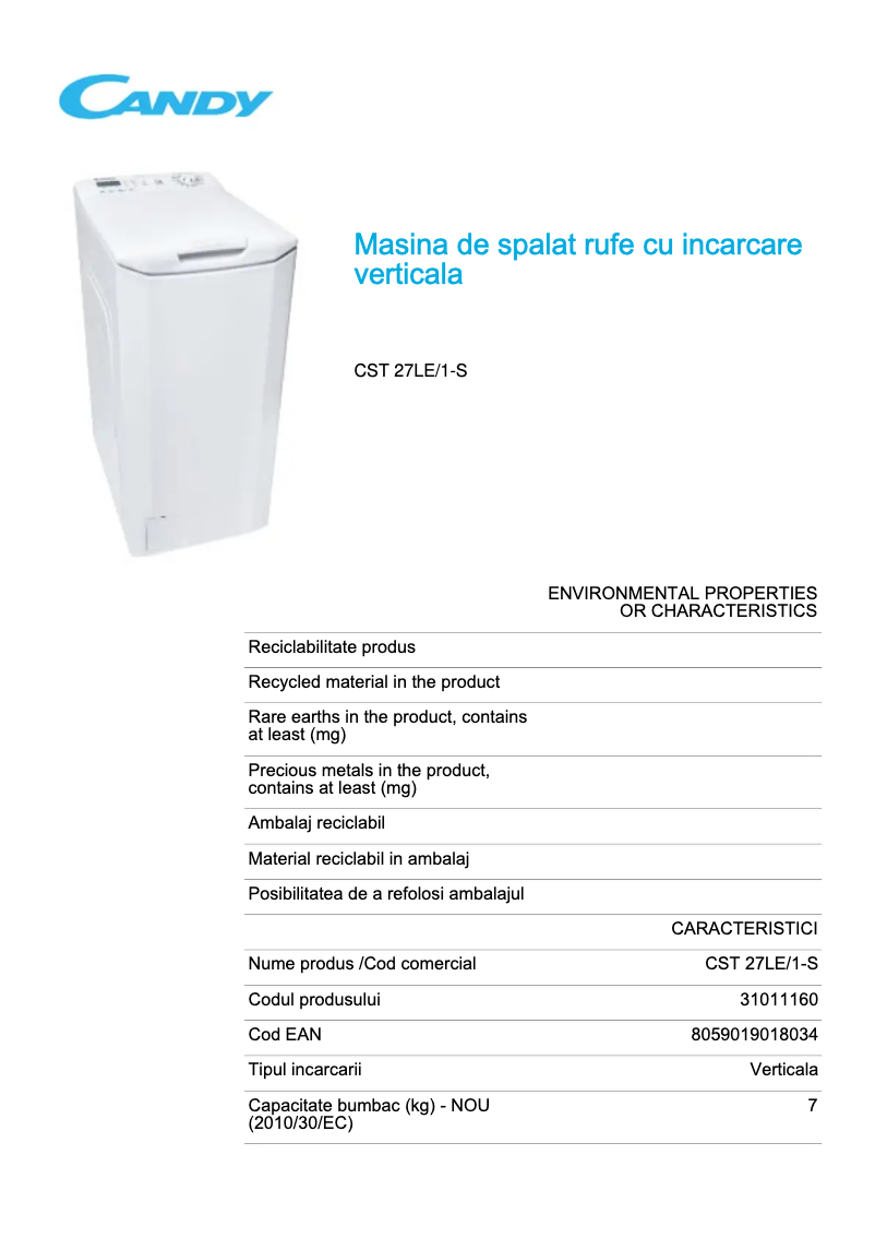Image de la première page du manuel de l'appareil CST 27LE/1-S