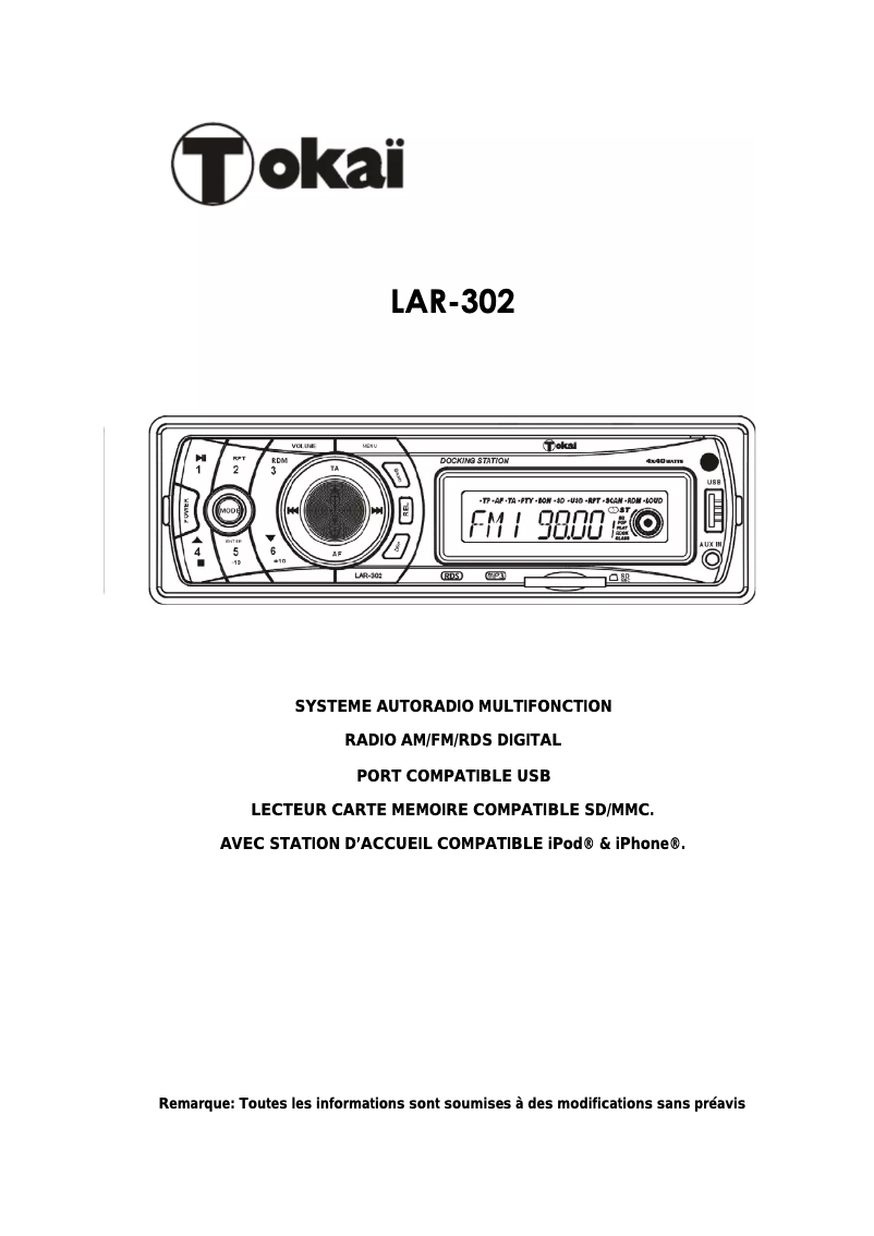 Image de la première page du manuel de l'appareil LAR-302