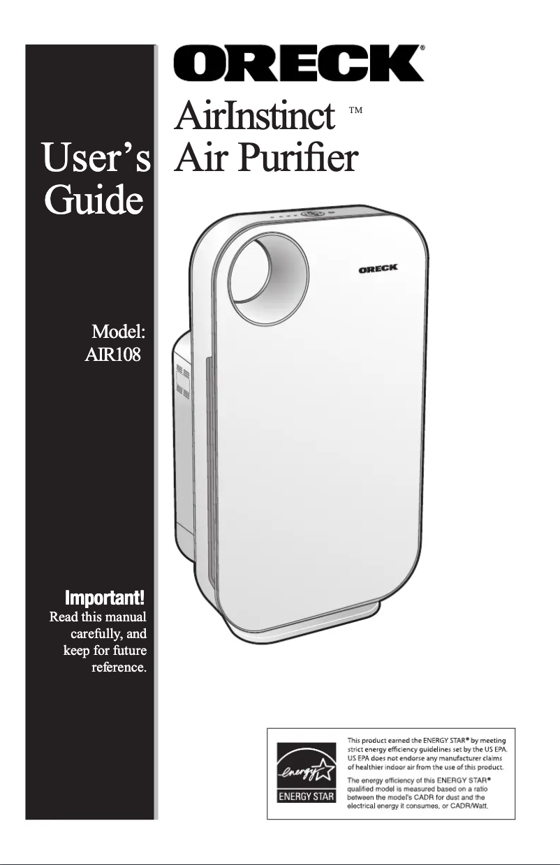 Page 1 de la notice Manuel utilisateur Oreck AirInstinct 200 AIR108