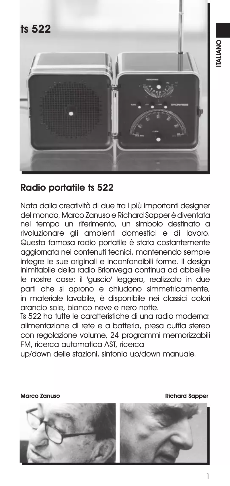 Page n°1 - Manuel utilisateur Brionvega Radio Cubo Bianco Neve