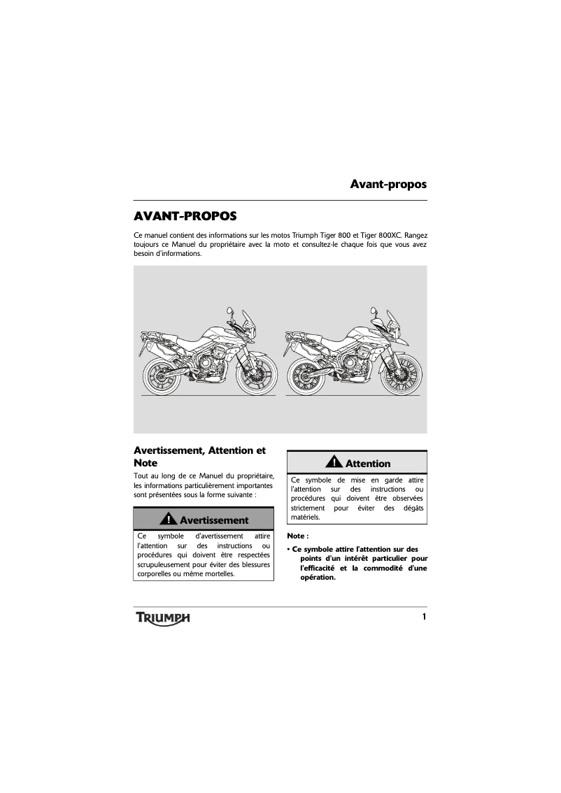 Image de la première page du manuel de l'appareil Tiger 800 (2011)
