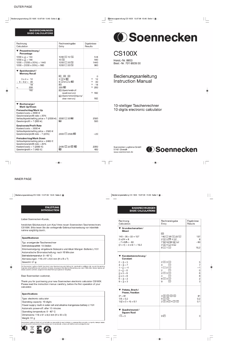 Page 1 de la notice Manuel utilisateur Soennecken CS100X