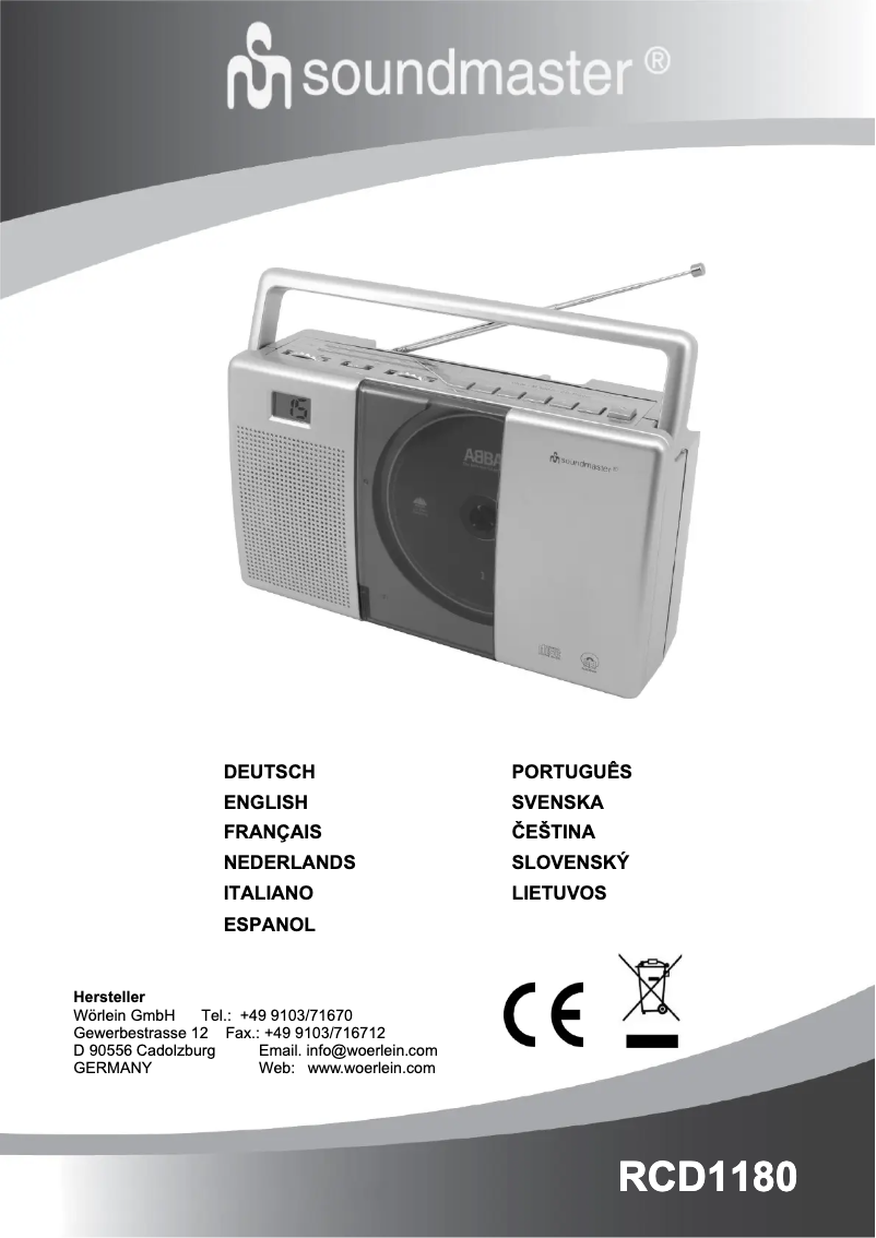 Page n°1 - Manuel utilisateur Soundmaster RCD1180