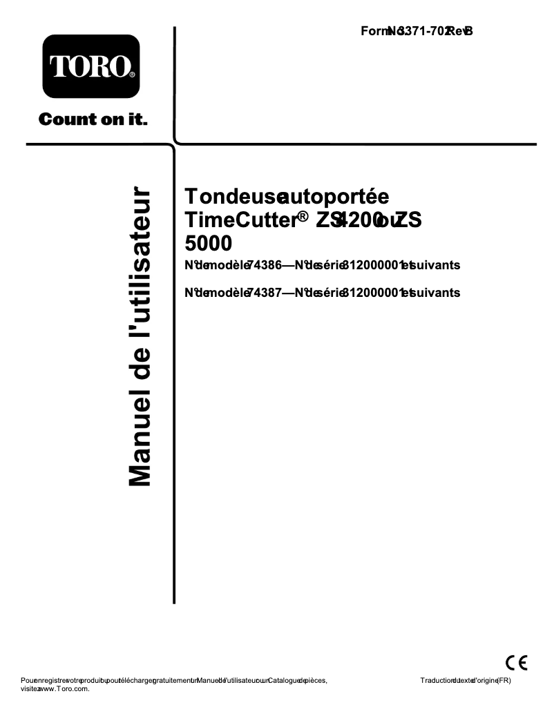 Page 1 de la notice Manuel utilisateur Toro TimeCutter ZS 4200