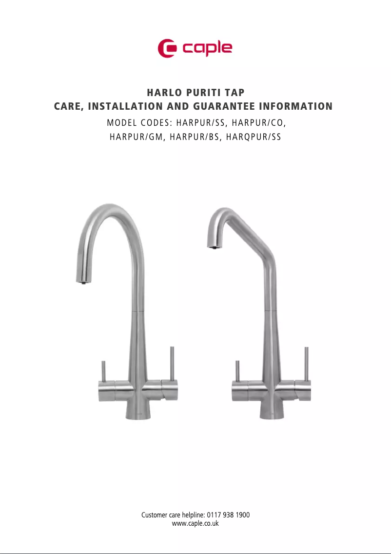 Page n°1 - Manuel utilisateur Caple HARPUR/SS