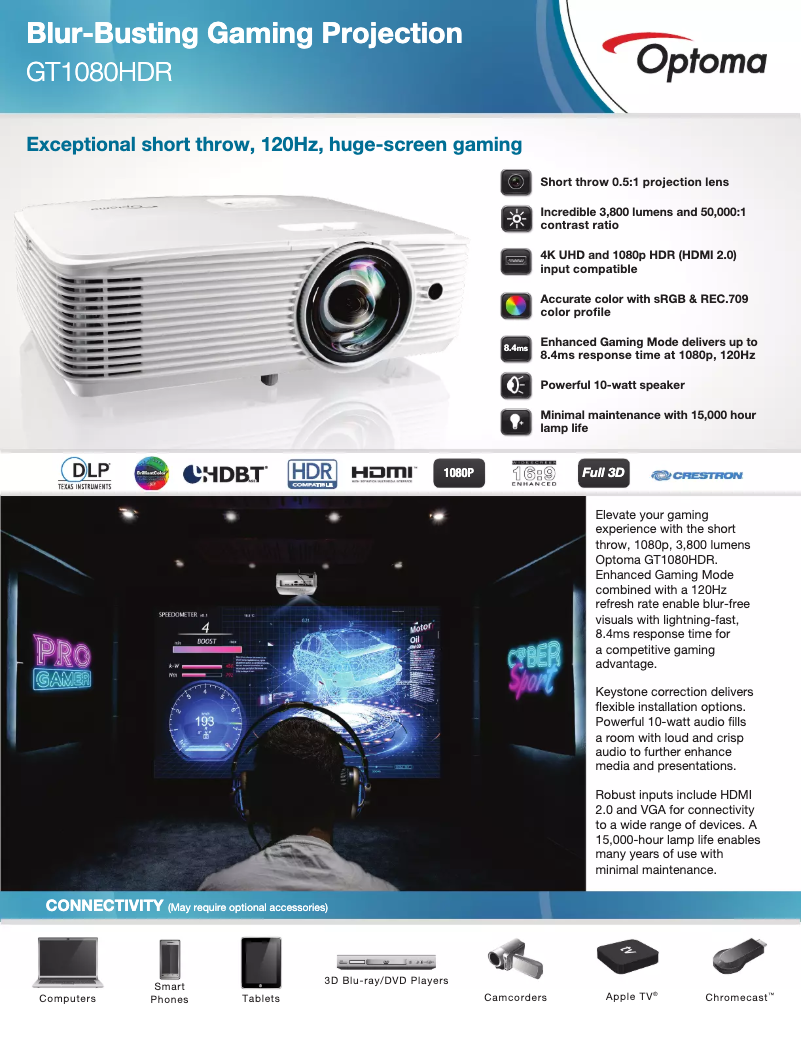 Page 1 de la notice Fiche technique Optoma GT1080HDR