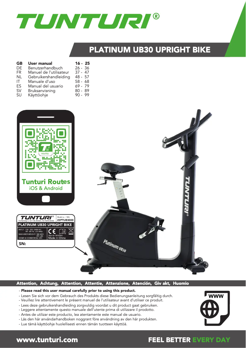 Page n°1 - Manuel utilisateur Tunturi Platinum UB30