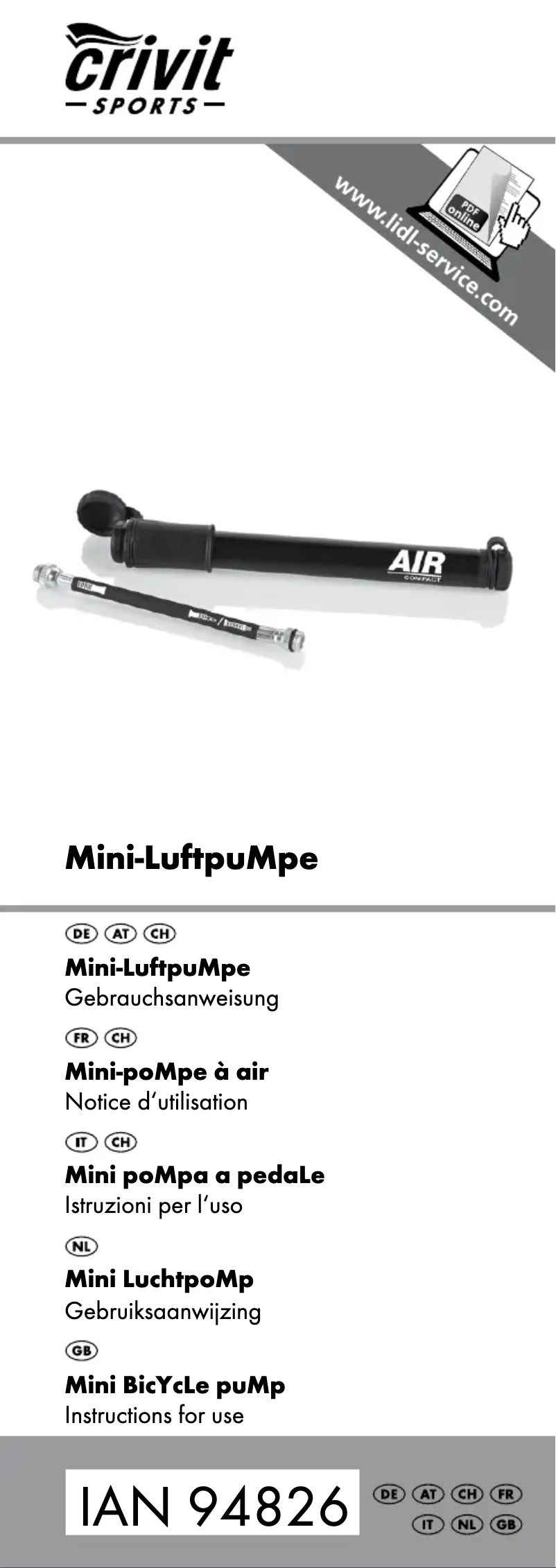 Page n°1 - Manuel utilisateur Crivit IAN 94826
