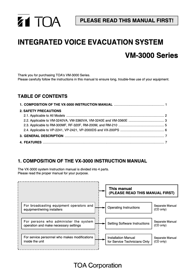 Page n°1 - Manuel utilisateur TOA VX-2000DS AMQ