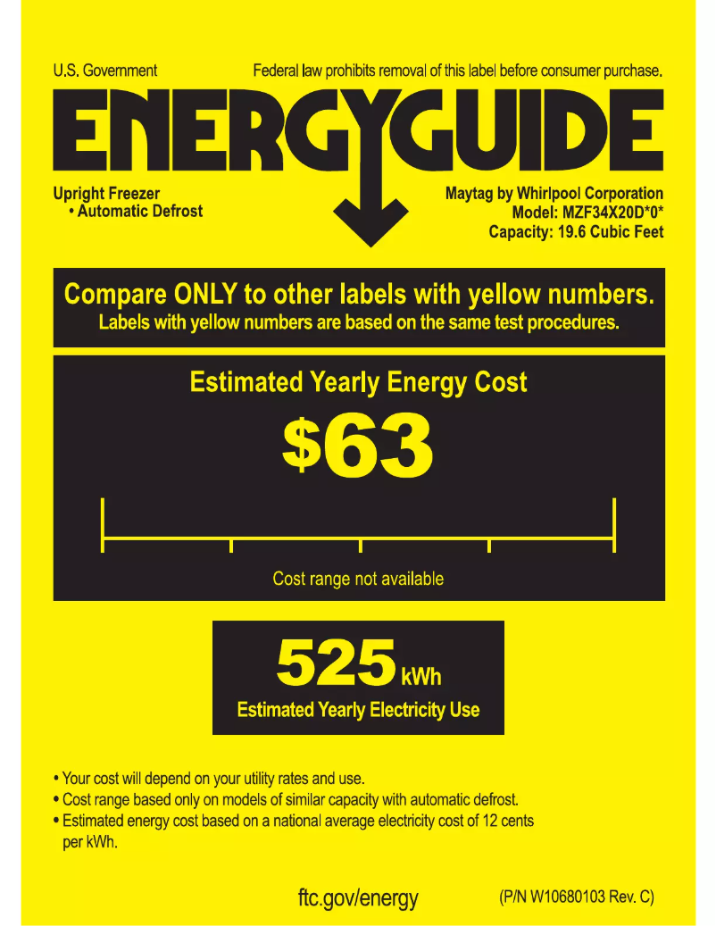 Page 1 de la notice Label énergétique Maytag MZF34X20DW