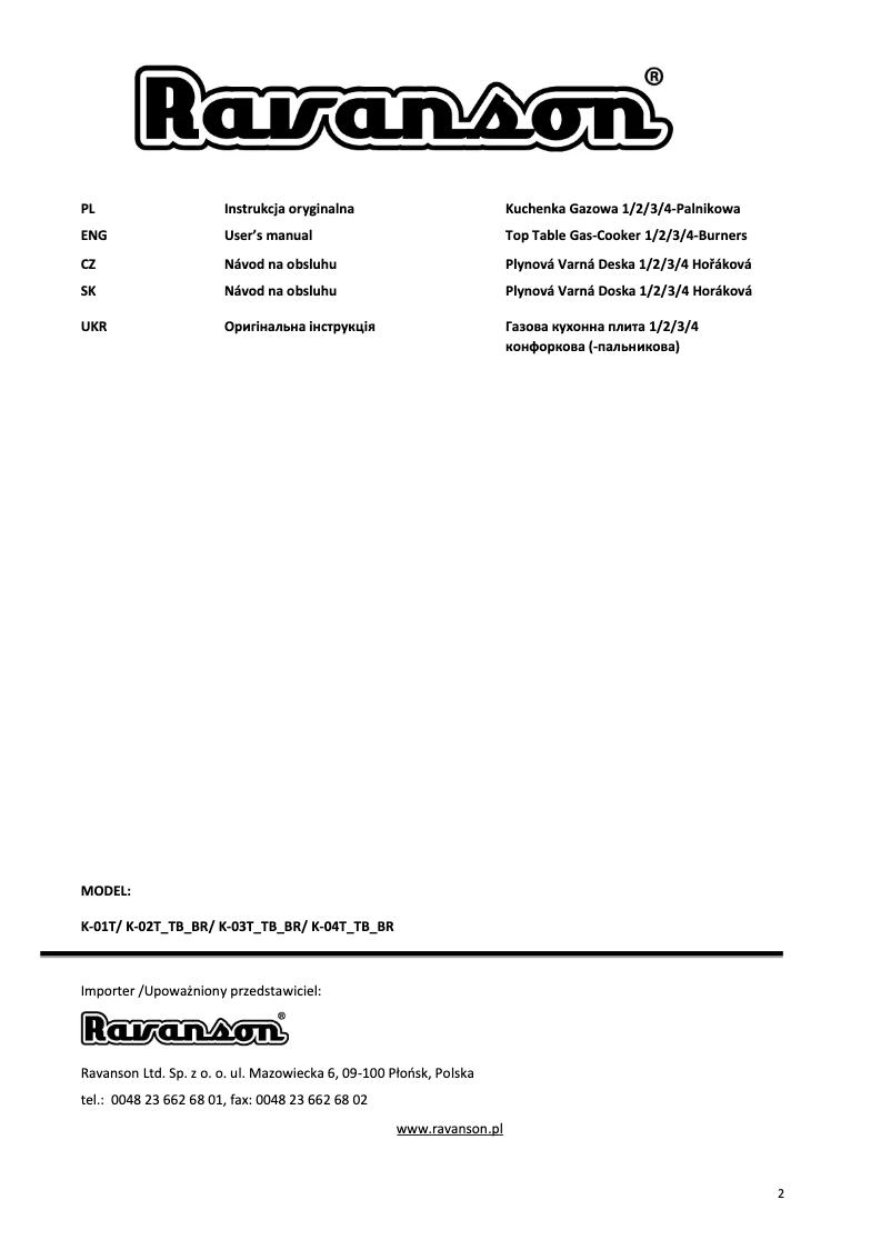 Page n°1 - Manuel utilisateur Ravanson K-03TB