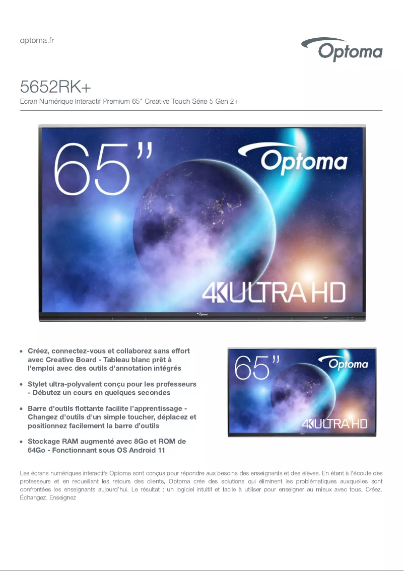 Page n°1 - Fiche technique Optoma 5652RK+