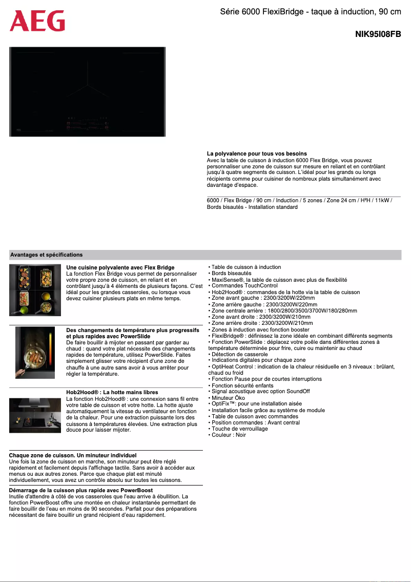 Page 1 de la notice Fiche technique AEG NIK95I08FB
