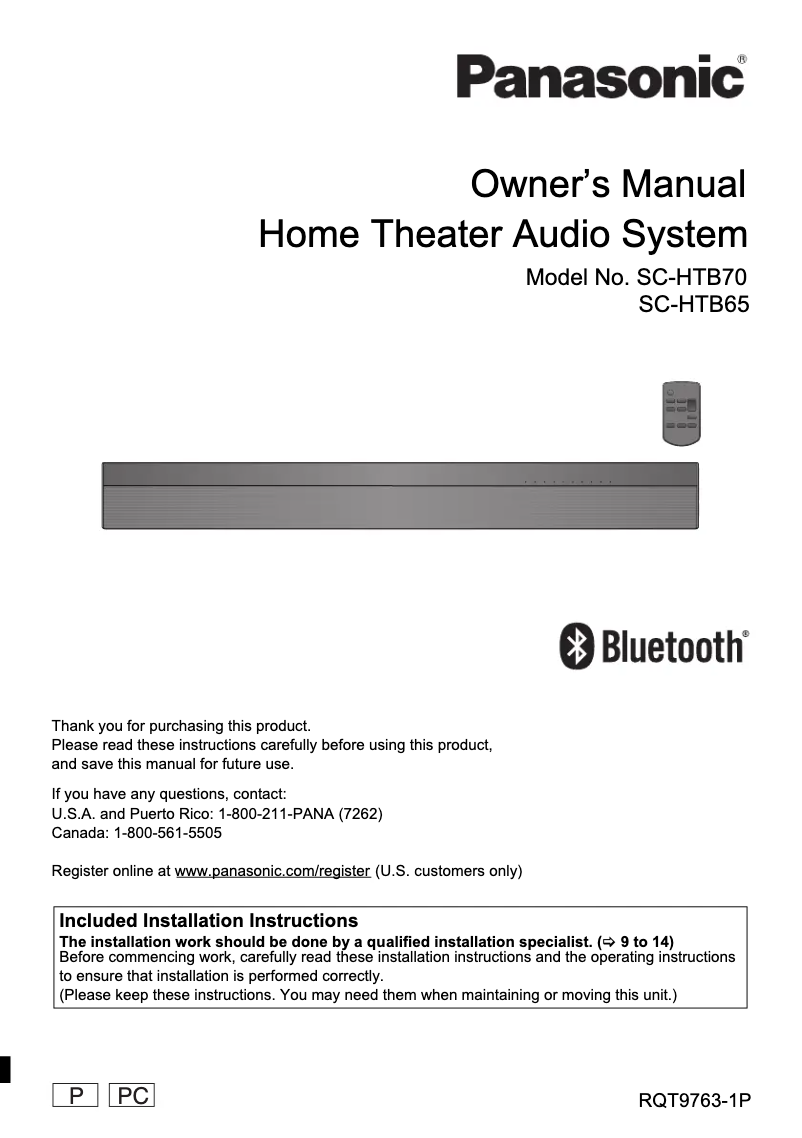 Page 1 de la notice Manuel d'utilisation et d'entretien Panasonic SC-HTB65