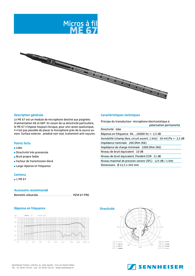 Page n°1 - Fiche technique Sennheiser ME 67