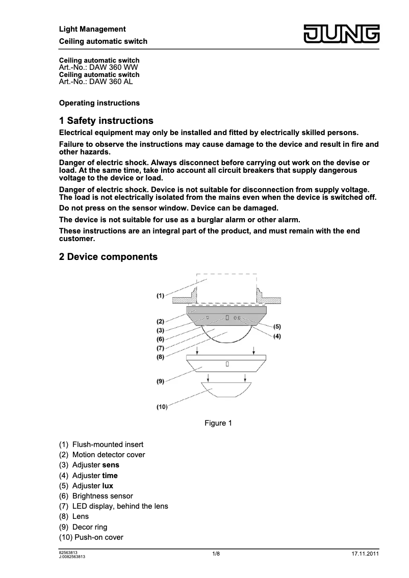 Page n°1 - Manuel utilisateur JUNG DAW360
