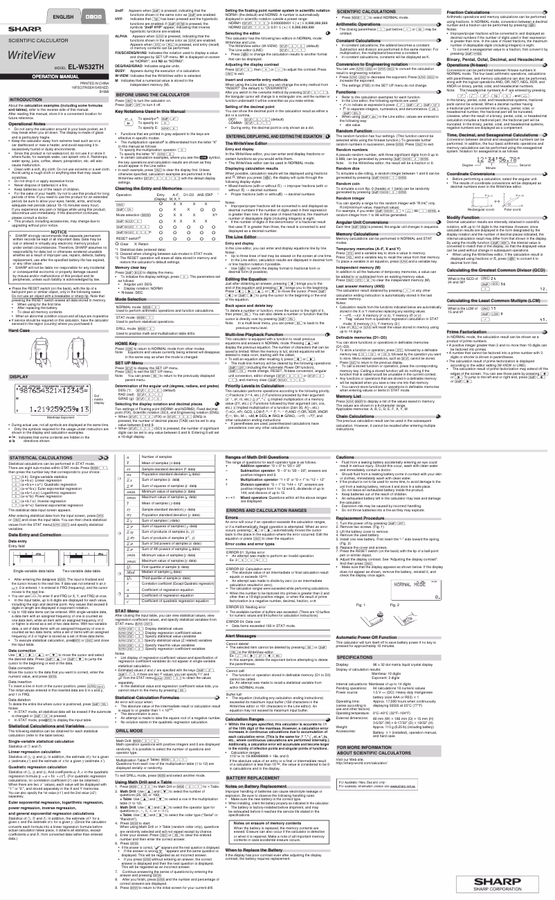 Page n°1 - Manuel utilisateur Sharp WriteView EL-W532TH