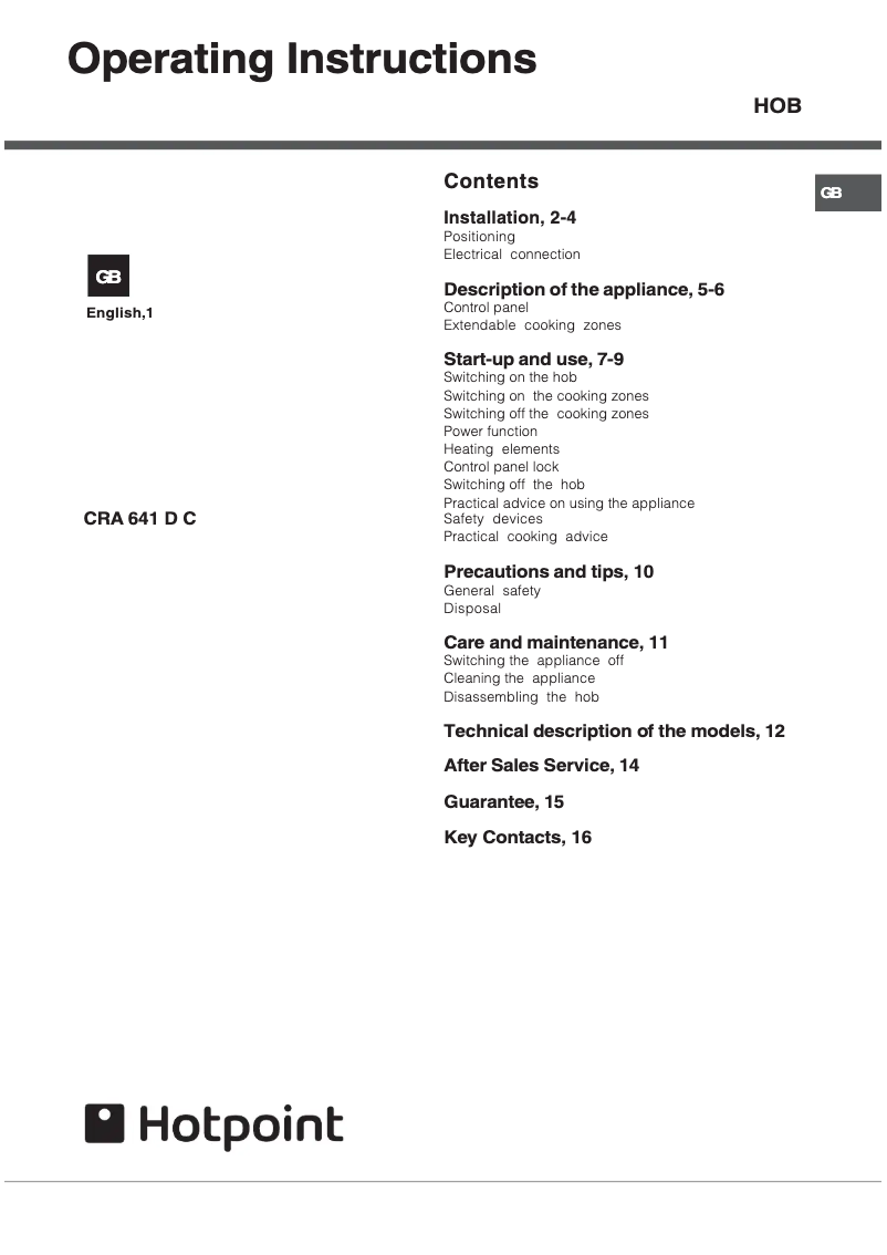 Page n°1 - Manuel utilisateur Hotpoint CRA 641 D C