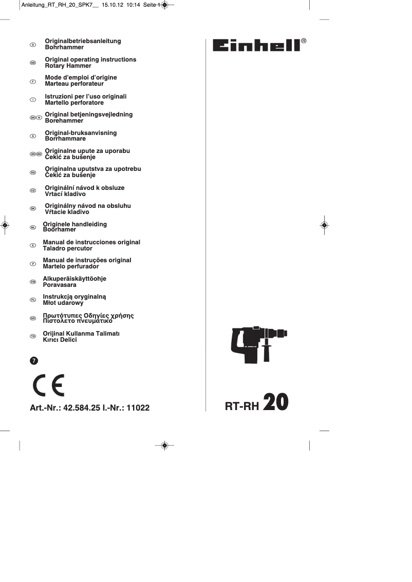Page 1 de la notice Manuel utilisateur Einhell RT-RH 20