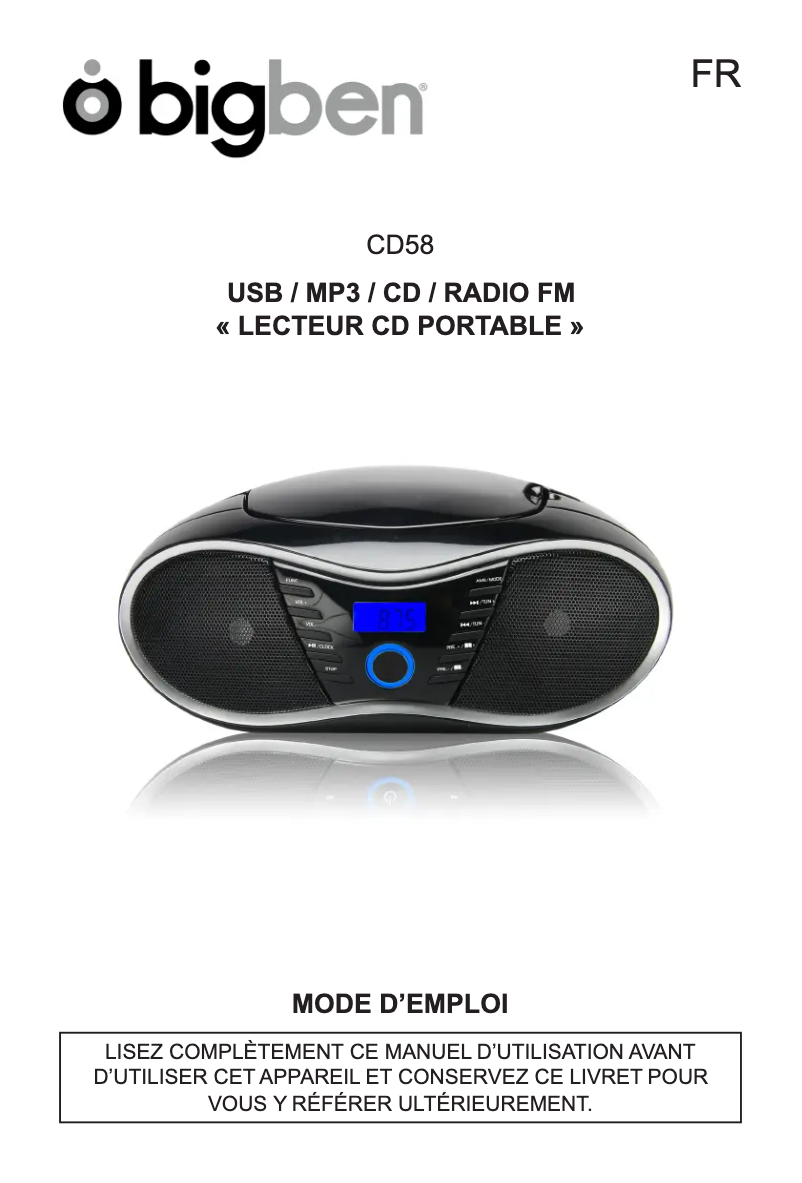 Page 1 of the manual User Manual Bigben CD58