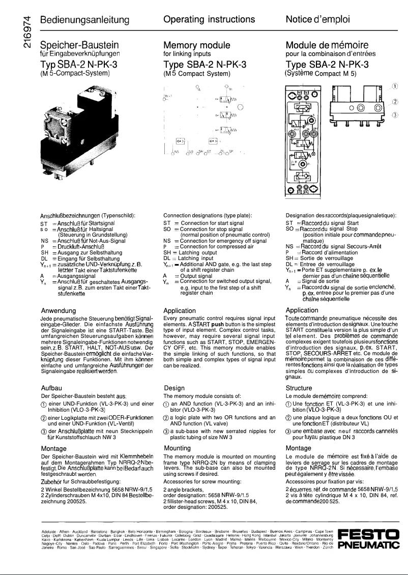 Page 1 de la notice Manuel utilisateur Festo SBA-2N-PK-3