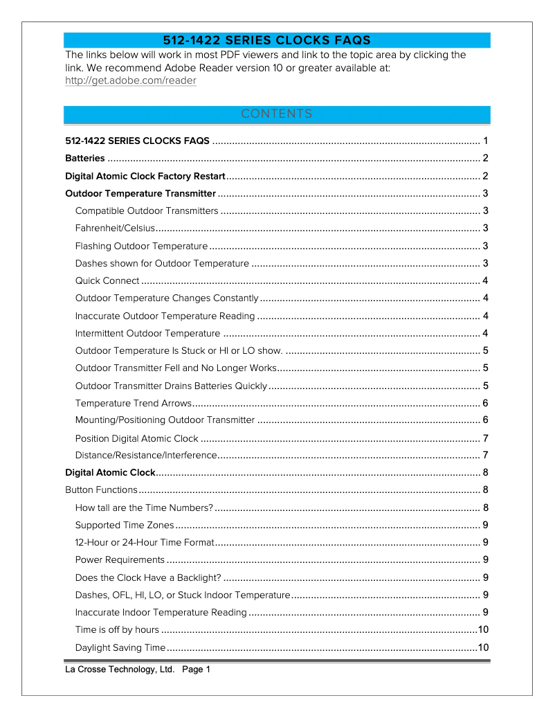 Page 1 de la notice FAQ La Crosse Technology 512-1422GRY