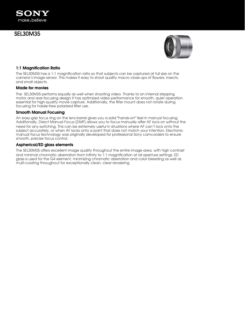 Page n°1 - Fiche technique Sony SEL30M35