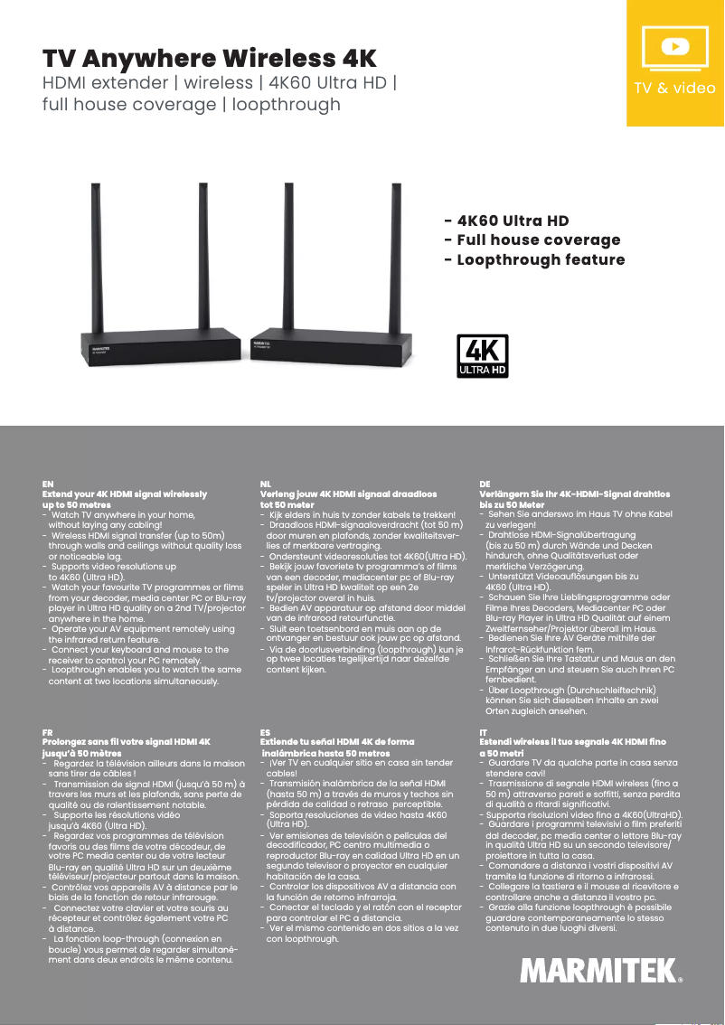 Page n°1 - Fiche technique Marmitek TV Anywhere Wireless 4K