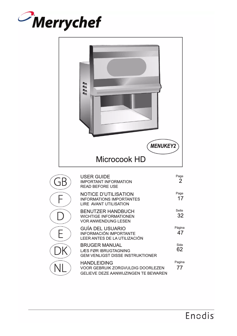 Page 1 de la notice Manuel utilisateur Merrychef microcook HD1425