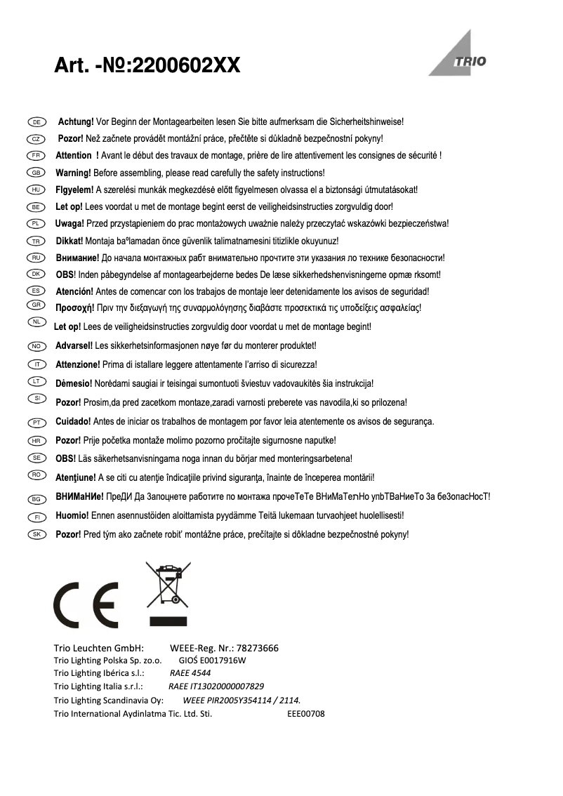 Page 1 de la notice Manuel utilisateur Trio Lighting Hudson 220060242