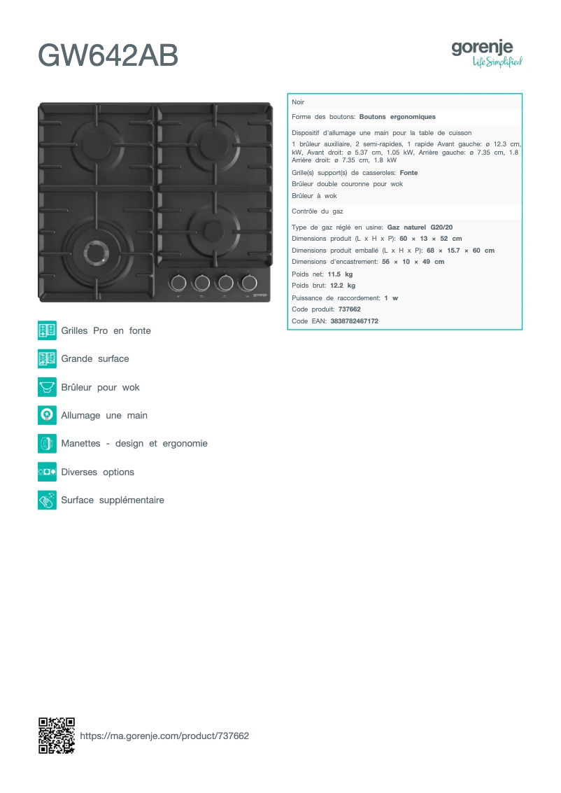 Página 1 del manual Ficha técnica Gorenje GW642AB