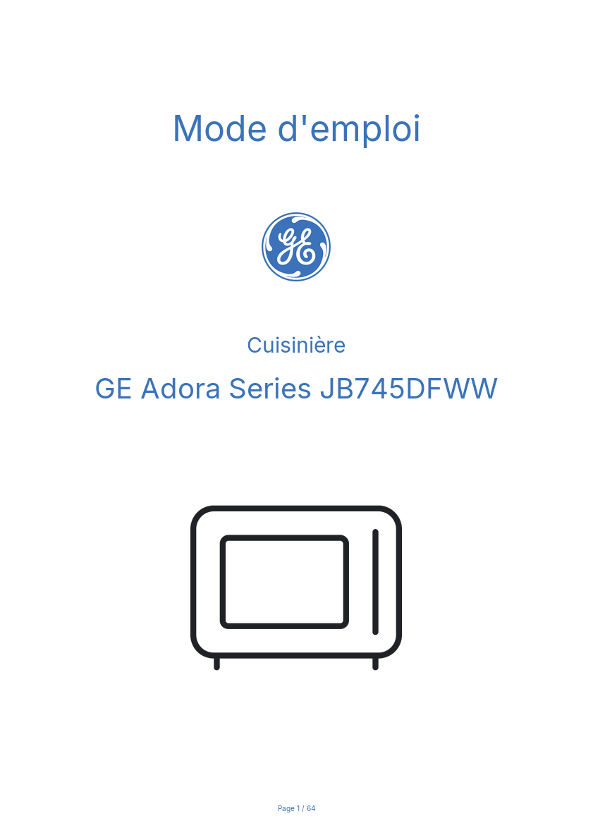 Page n°1 - Mode d'emploi GE Adora Series JB745DFWW