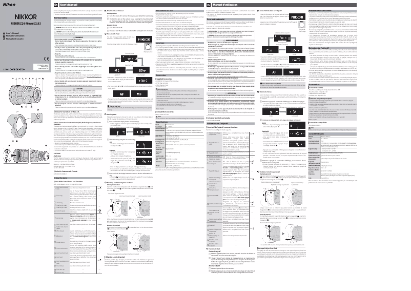 Page 1 de la notice Manuel utilisateur Nikon Nikkor Z 24-70mm f/2.8S