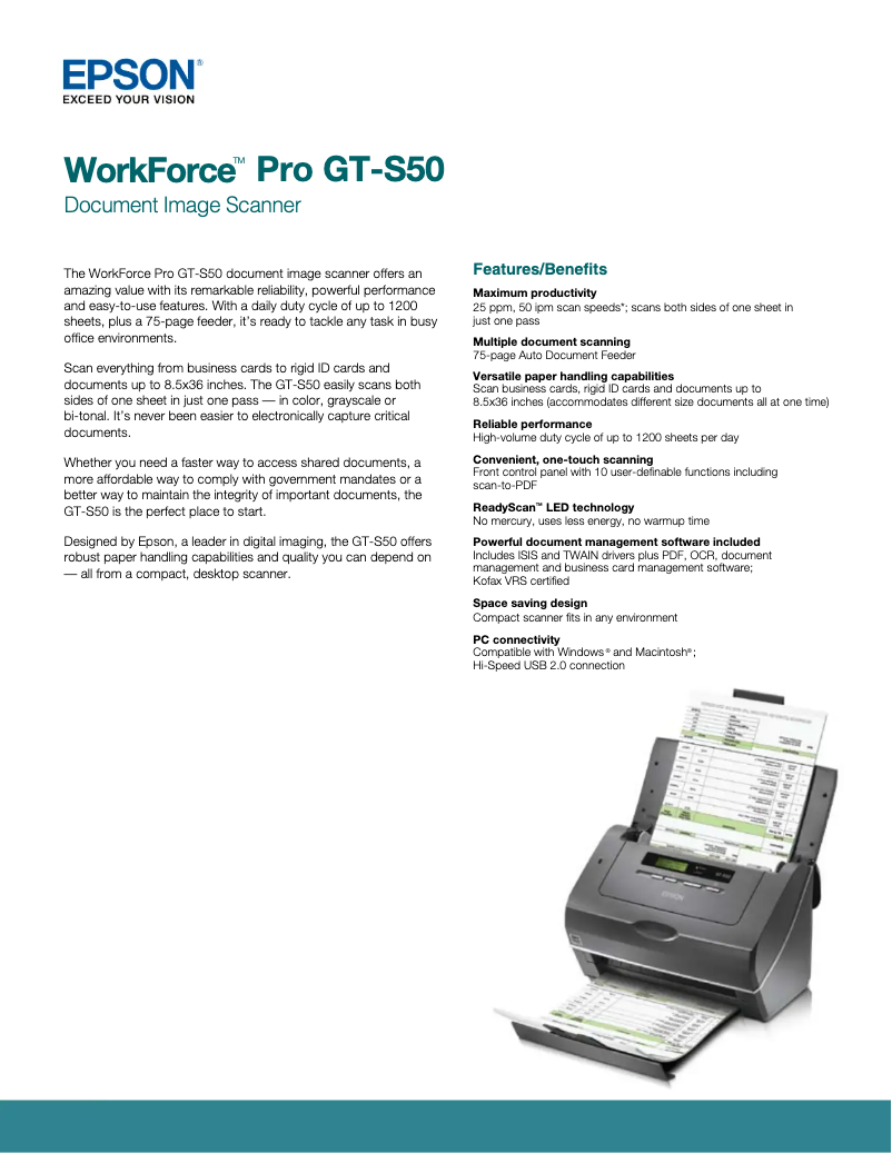 Página 1 del manual Folleto Epson WorkForce Pro GT-S50