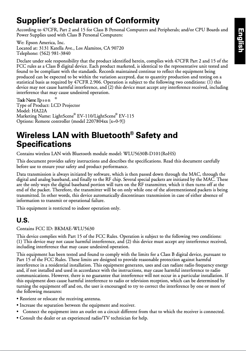 Image de la première page du manuel de l'appareil LightScene EV-110