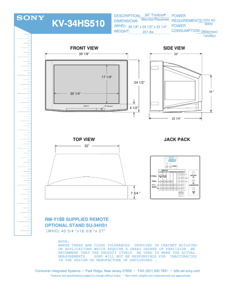 Page 1 de la notice Guide d'installation Sony KV-34HS510