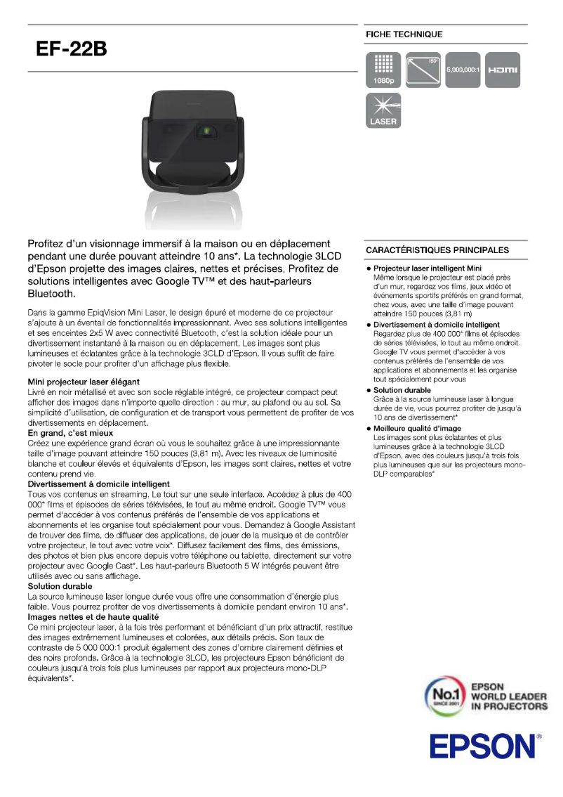 Page 1 de la notice Manuel utilisateur Epson EF22B