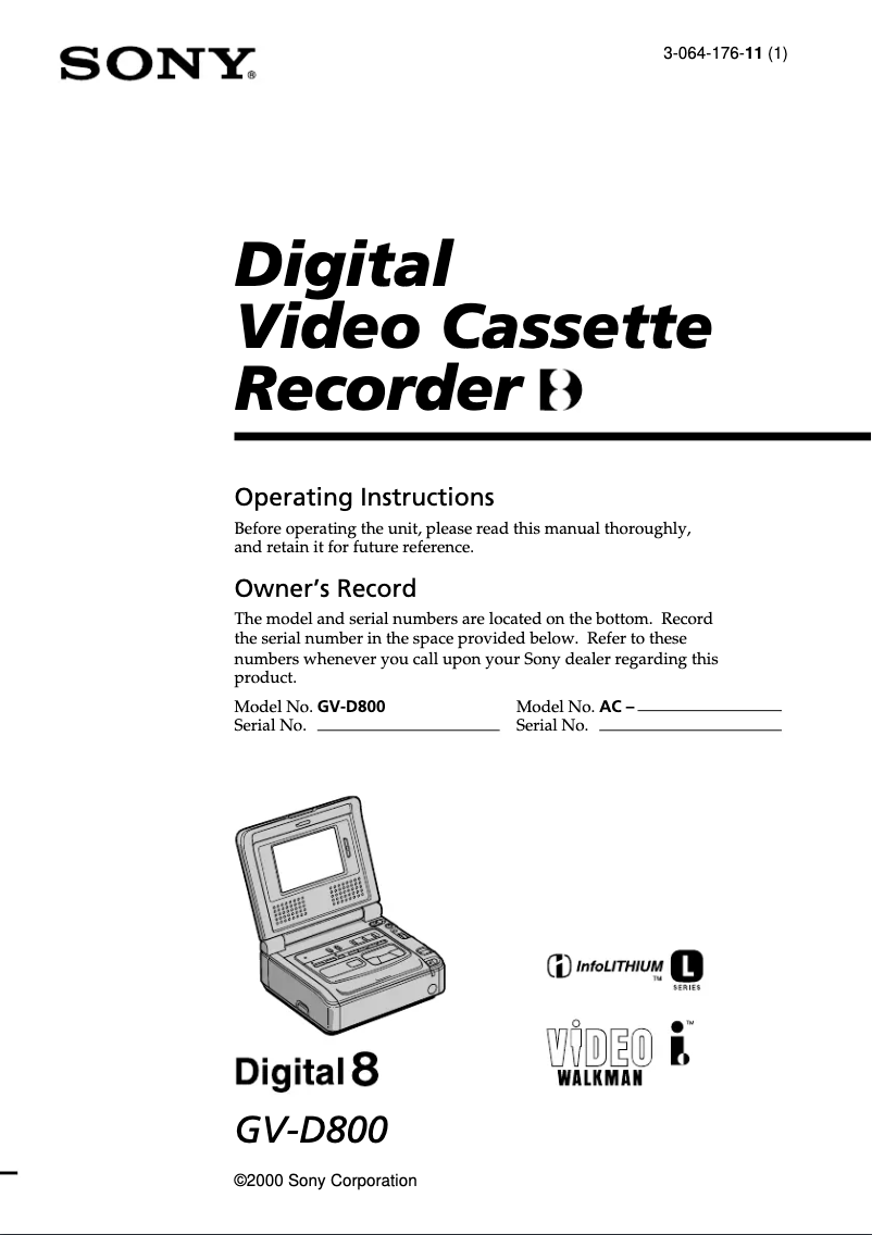 Page 1 de la notice Manuel utilisateur Sony GV-D800