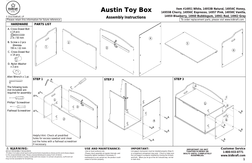Page 1 de la notice Manuel utilisateur KidKraft Austin Toy Box 14951