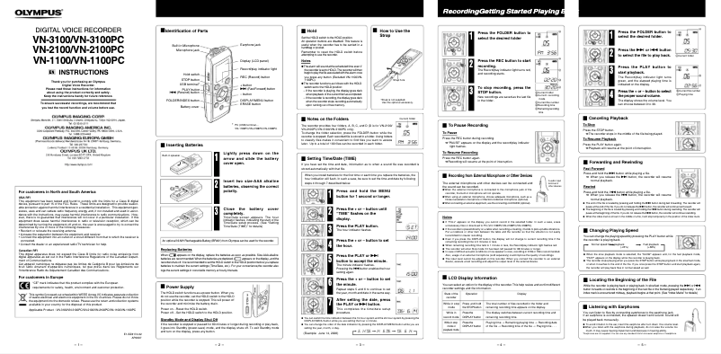 Page n°1 - Manuel utilisateur Olympus VN-1100PC